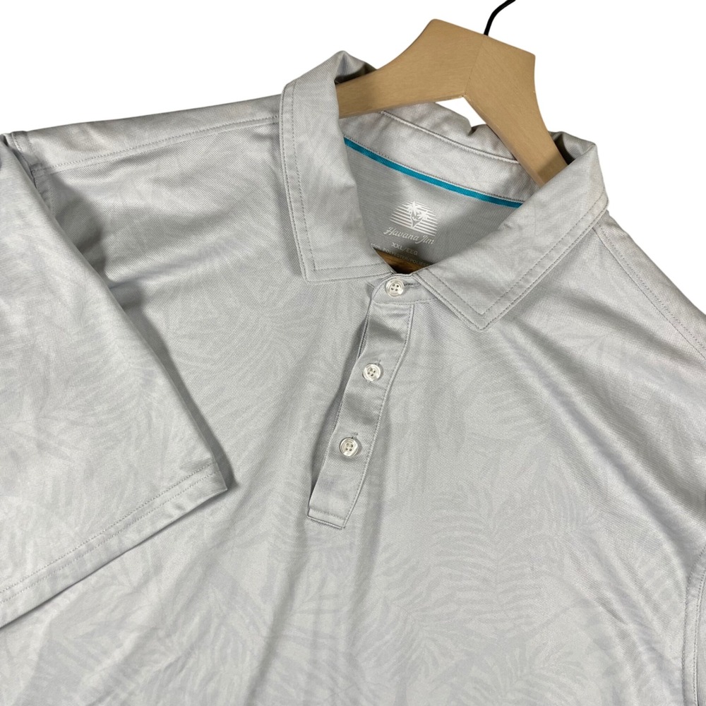 Havana Jim Men's‎ Polo Shirt XXL Silver Palm Tree Print Short Sleeve Casual